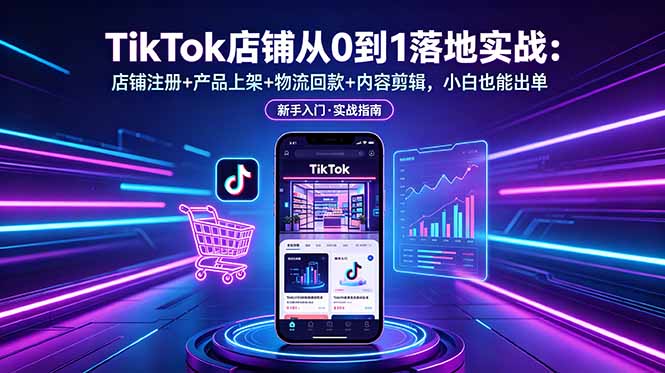 TikTok店铺从0到1落地实战：店铺注册+产品上架+物流回款+内容剪辑，小白也能出单-云网创