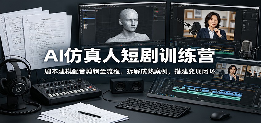 AI仿真人短剧训练营:剧本建模配音剪辑全流程,拆解成熟案例,搭建变现闭环-云网创
