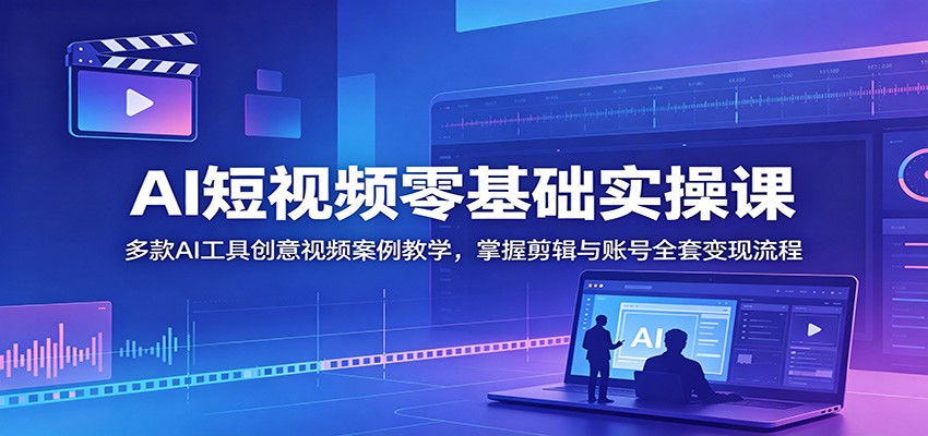 AI短视频零基础实操课：多款AI工具创意视频案例教学，掌握剪辑与账号全套变现流程-云网创