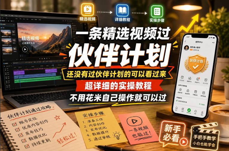 一条精选视频过伙伴计划，还没有过伙伴计划的可以看过来，超详细的实操教程，不用花米自己操作就可以过-云网创