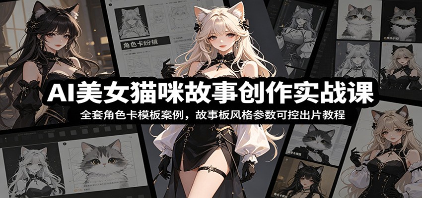 AI美女猫咪故事创作实战课：全套角色卡模板案例，故事板风格参数可控出片教程-云网创