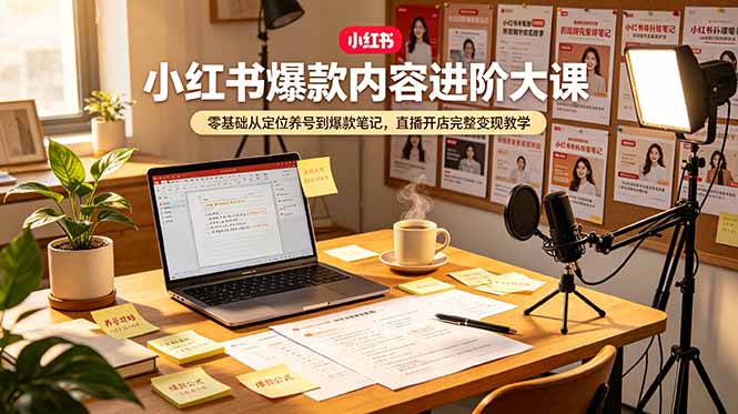 小红书爆款内容进阶大课，零基础从定位养号到爆款笔记，直播开店完整变现教学-云网创