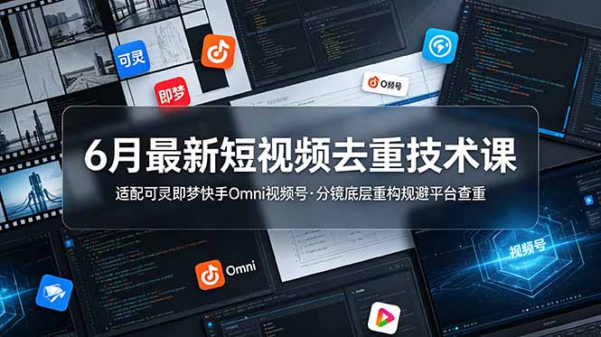 6月最新短视频去重技术课，适配可灵即梦快手Omni视频号，分镜底层重构规避平台查重-云网创