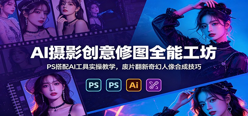 AI摄影创意修图全能工坊：PS搭配AI工具实操教学，废片翻新奇幻人像合成技巧-云网创