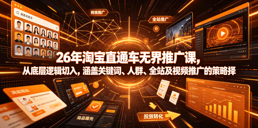 26年淘宝直通车无界推广课，从底层逻辑切入，涵盖关键词、人群、全站及视频推广的策略选择-云网创