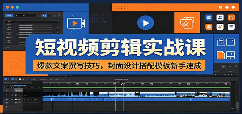 短视频剪辑实战课：爆款文案撰写技巧，封面设计搭配模板新手速成-云网创
