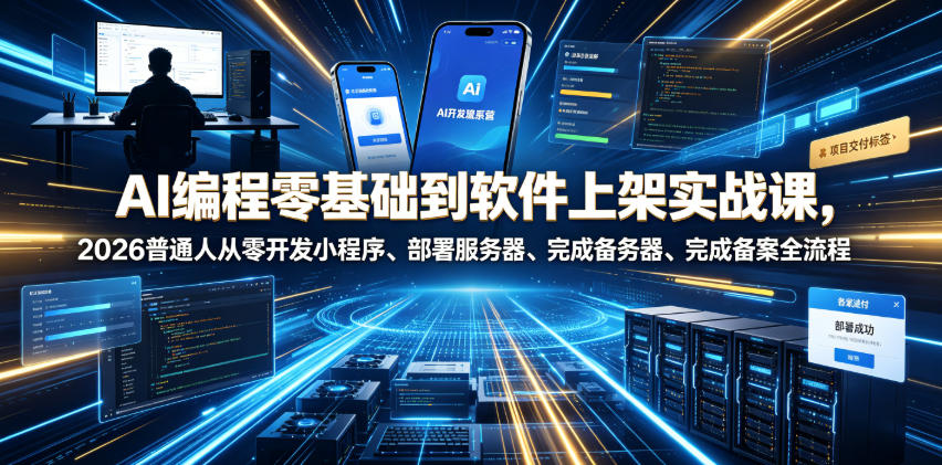 AI编程零基础到软件上架实战课，2026普通人从零开发小程序、部署服务器、完成备案全流程项目落地教程-云网创
