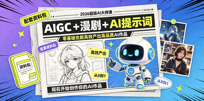 2026超级AI大师课，AIGC+漫剧+AI提示词+配套资料包，零基础也能高效产出高品质AI作品-云网创