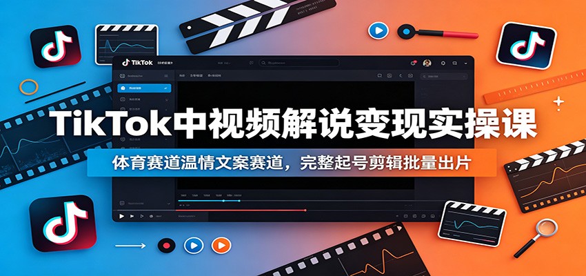 TikTok中视频解说变现实操课：体育赛道温情文案赛道，完整起号剪辑批量出片-云网创