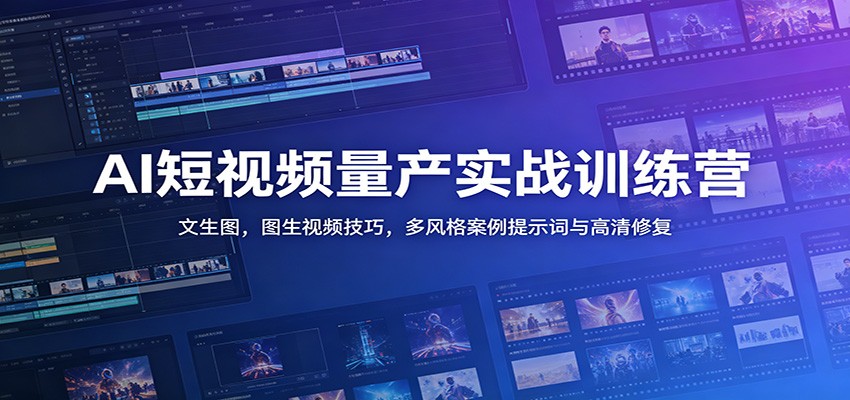 AI短视频量产实战训练营：文生图，图生视频技巧，多风格案例提示词与高清修复-云网创