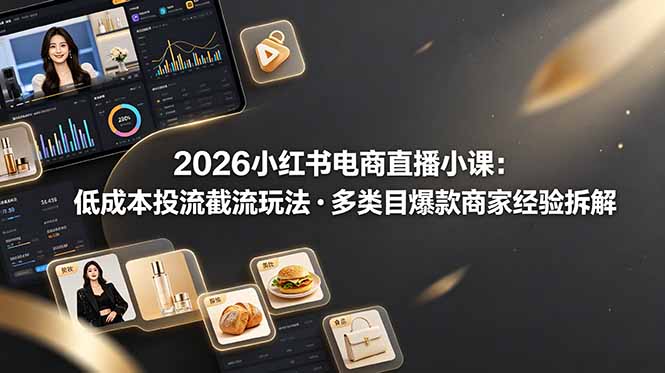 2026小红书电商直播小课,低成本投流截流玩法,多类目爆款商家经验完整拆解教学-云网创