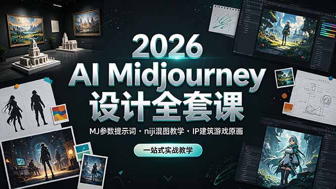 2026 AI Midjourney设计全套课，MJ参数提示词niji混图教学，IP建筑游戏原画一站式实战教学-云网创