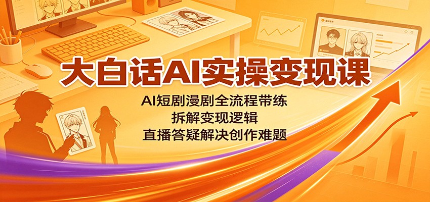 大白话AI实操变现课：AI短剧漫剧全流程带练，拆解变现逻辑，直播答疑解决创作难题-云网创