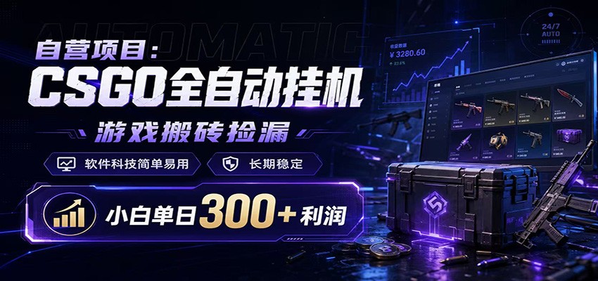 CSGO挂机捡漏项目通过利用游戏饰品交易机制，结合薄凉软件辅助捡漏，实现盈利-云网创