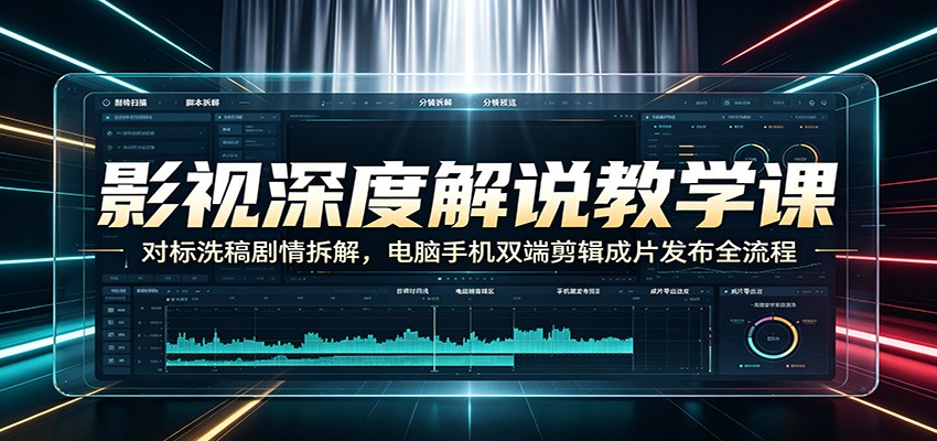 影视深度解说教学课：对标洗稿剧情拆解，电脑手机双端剪辑成片发布全流程-海桐网创