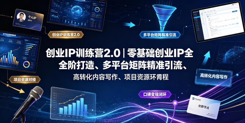 创业IP训练营2.0｜零基础创业IP全阶打造、多平台矩阵精准引流、高转化内容写作、项目资源对接与口碑变现闭环课程-海桐网创