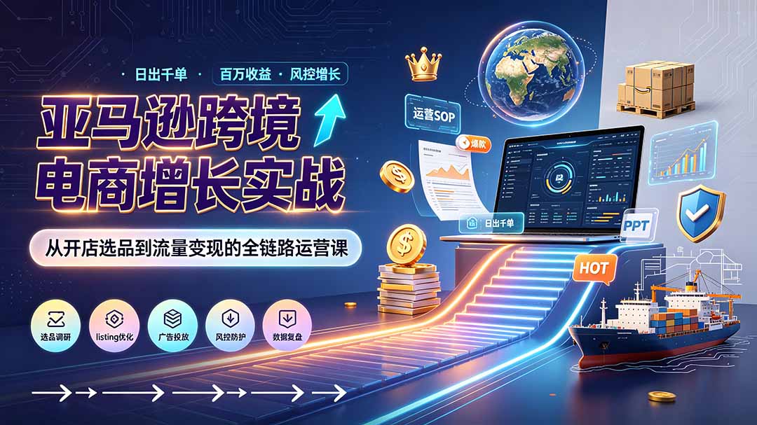 亚马逊0-1孵化特训营8期：从注册风控到稳定日出千单实战，规避审核封店风险，标准化执行流程落地-云网创