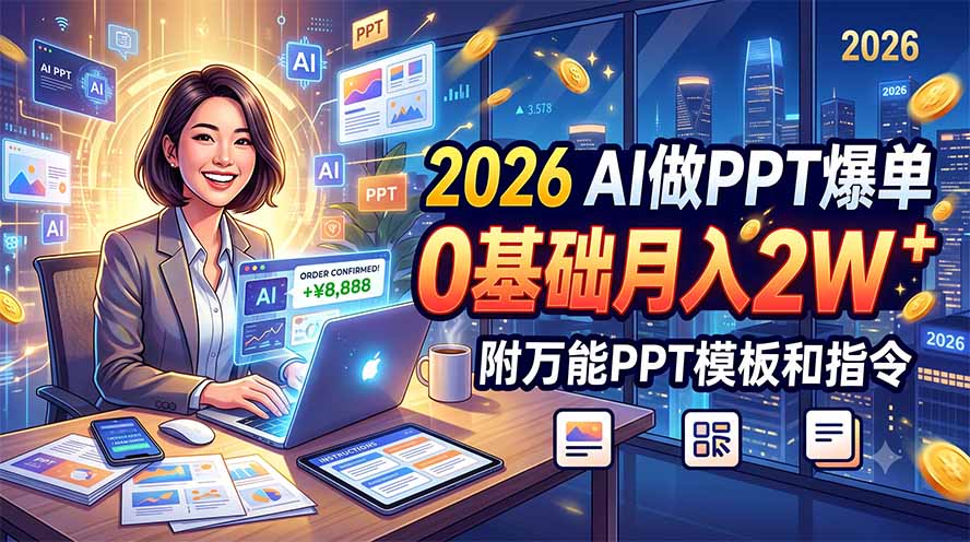 2026 AI做PPT爆单，0基础月入2W，附万能PPT模板和指令-海桐网创