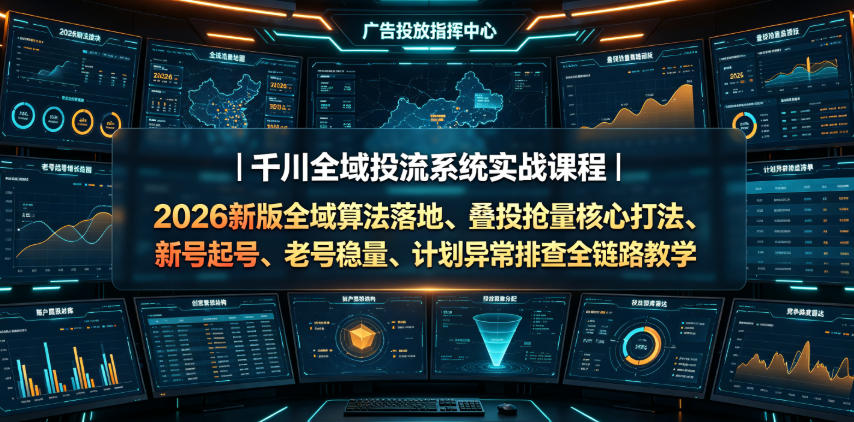 千川全域投流系统实战课程｜2026新版全域算法落地、叠投抢量核心打法、新号起号、老号稳量、计划异常排查全链路教学-海桐网创