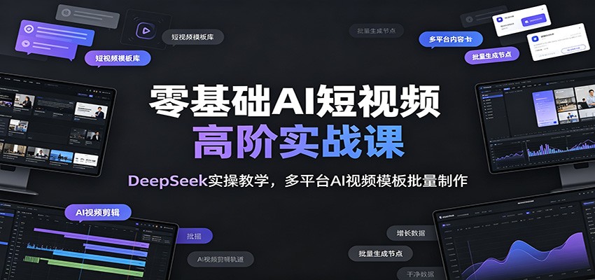 零基础AI短视频高阶实战课：DeepSeek实操教学，多平台AI视频模板批量制作-海桐网创