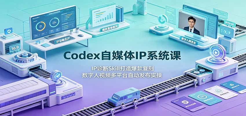 Codex自媒体IP系统课：IP诊断Skill打造爆款复刻，数字人视频多平台自动发布实操-云网创