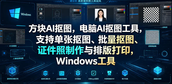 方块AI抠图,电脑AI抠图工具,支持单张抠图、批量抠图、证件照制作与排版打印,Windows工具-海桐网创