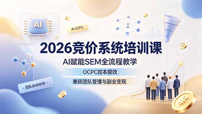 2026竞价系统培训课,AI赋能SEM全流程教学,OCPC控本提效,兼顾团队管理与副业变现-海桐网创