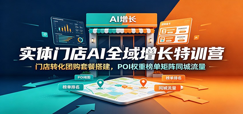 实体门店AI全域增长特训营:门店转化团购套餐搭建,POI权重榜单矩阵同城流量-海桐网创