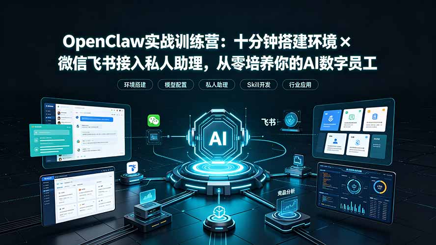 OpenClaw实战特训营：十分钟搭建环境×微信飞书接入私人助理，从零培养你的AI数字员工-海桐网创