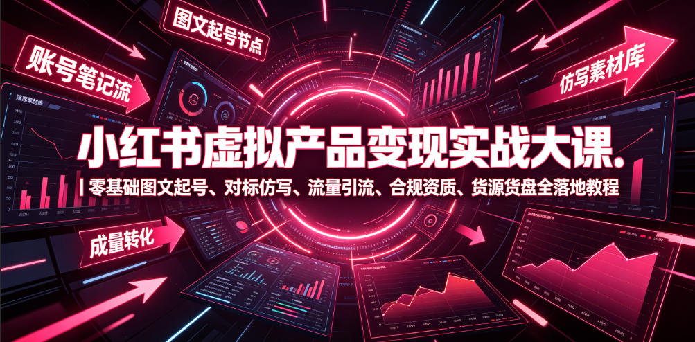 小红书虚拟产品变现实战大课|零基础图文起号、对标仿写、流量引流、合规资质、货源货盘全落地教程-海桐网创