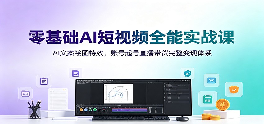 零基础AI短视频全能实战课:AI文案绘图特效,账号起号直播带货完整变现体系-海桐网创