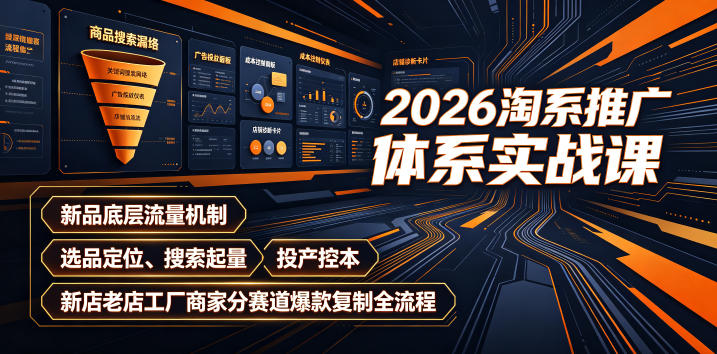 2026淘系推广体系实战课｜新品底层流量机制、选品定位、搜索起量、投产控本、新店老店工厂商家分赛道爆款复制全流程-海桐网创