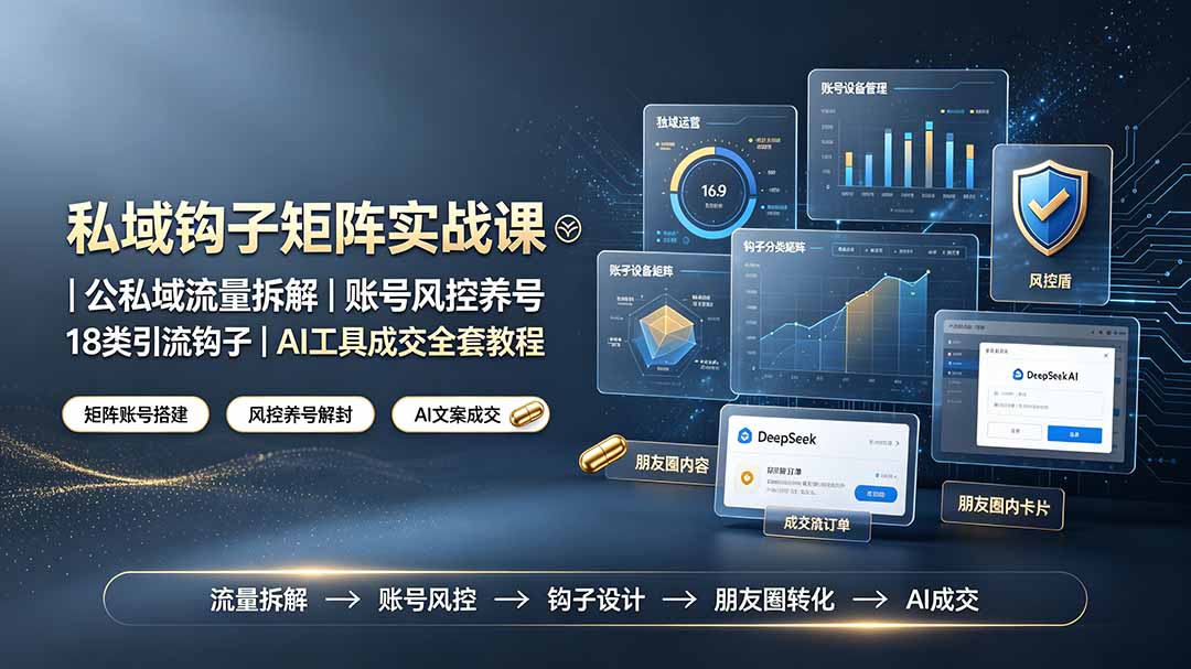 私域钩子矩阵实战课〓公私域流量拆解｜账号风控养号｜18类引流钩子｜AI工具成交全套教程-云网创