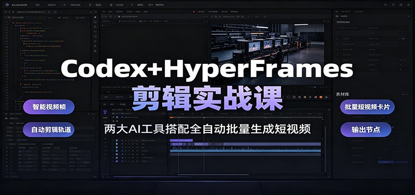 Codex+HyperFrames剪辑实战课：两大AI工具搭配全自动批量生成短视频-海桐网创