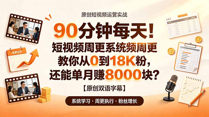 90 分钟每天！短视频周更系统教你从 0 到 18K 粉，还能单月赚 8000 块？【原创双语字幕】-海桐网创
