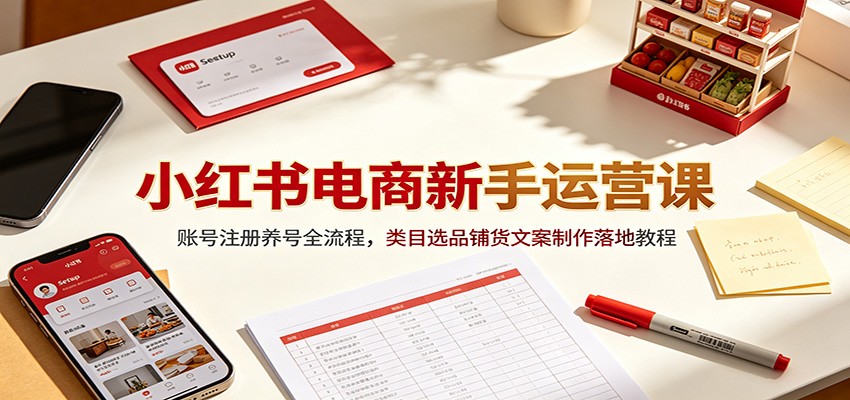 小红书电商新手运营课：账号注册养号全流程，类目选品铺货文案制作落地教程-海桐网创
