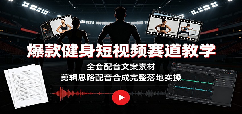 爆款健身短视频赛道教学：全套配音文案素材，剪辑思路配音合成完整落地实操-海桐网创