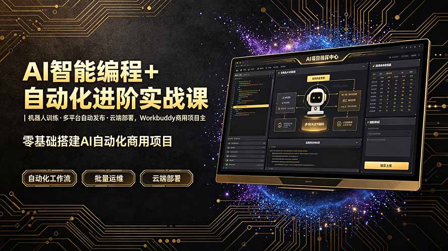 AI智能编程+自动化进阶实战课｜机器人训练·多平台自动发布·云端部署，Workbuddy商用项目全流程教学-海桐网创