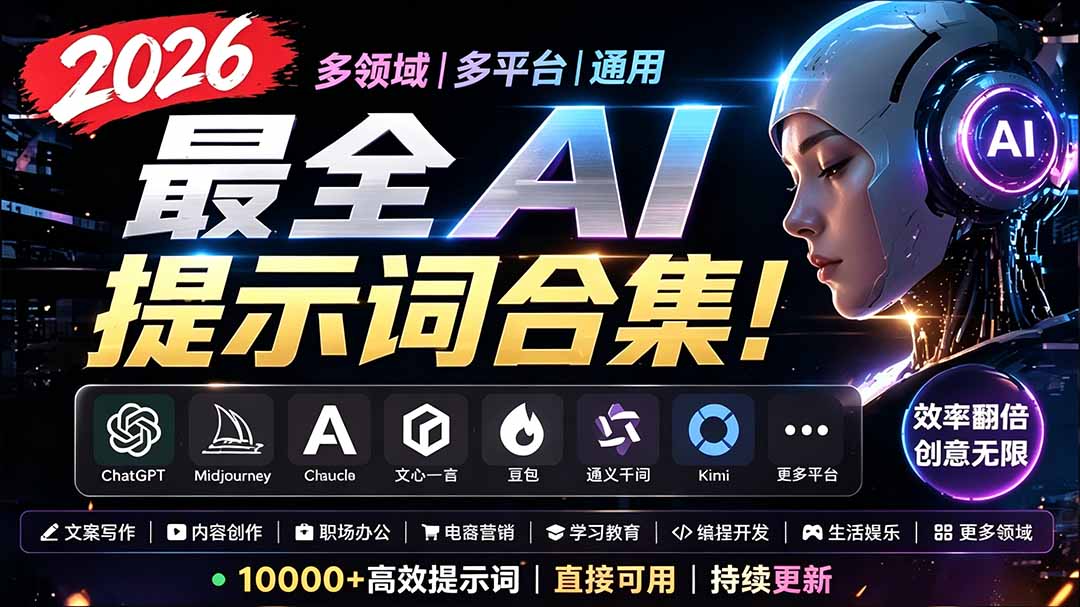 2026最全AI提示词合集！多领域多平台通用，涵盖AI绘画、电商主图、爆款文案，脚本创作等-海桐网创