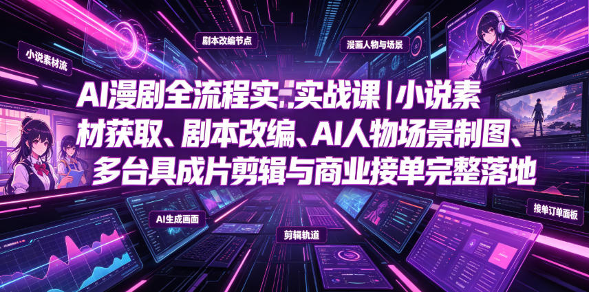 AI漫剧全流程实战课|小说素材获取、剧本改编、AI人物场景制图、多工具成片剪辑、平台付费变现与商业接单完整落地-海桐网创