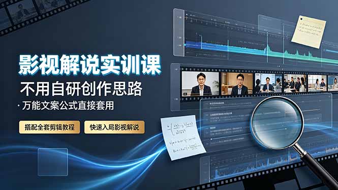 影视解说实训课：不用自研创作思路，万能文案公式直接套用，搭配全套剪辑教程，快速入局影视解说-海桐网创