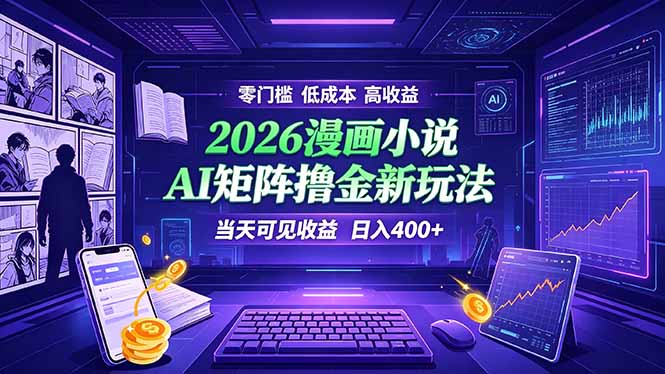 爆款小说漫画大阅读 ai矩阵操作 当天可见收益 日入400+ 零门槛 高收益-海桐网创