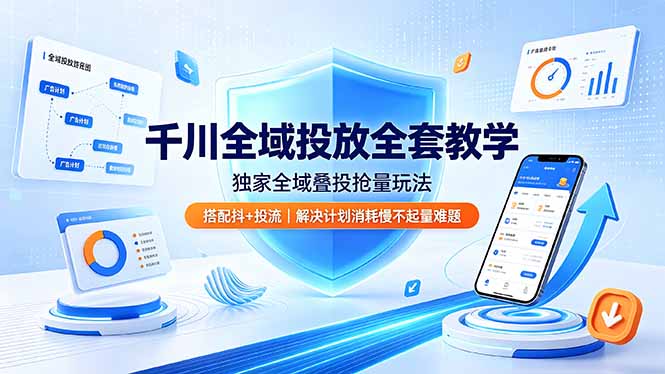千川全域投放全套教学，独家全域叠投抢量玩法，搭配抖+投流，解决计划消耗慢不起量难题-海桐网创