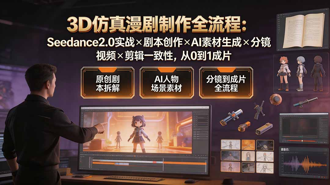 3D仿真漫剧制作全流程：Seedance2.0实战×剧本创作×AI素材生成×分镜视频×剪辑一致性，从0到1成片-云网创