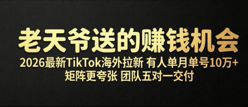老天爷送的賺钱机会！2026最新TikTok海外拉新，有人单月单号10W+，矩阵更夸张，团队交付【揭秘】-海桐网创