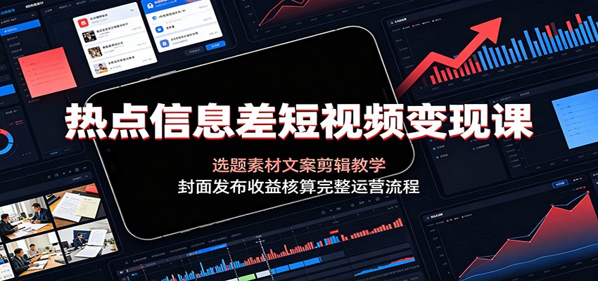 热点信息差短视频变现课：选题素材文案剪辑教学，封面发布收益核算完整运营流程-云网创