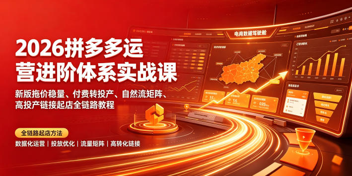2026拼多多运营进阶体系实战课|新版拖价稳量、付费转投产、自然流矩阵、高投产链接起店全链路教程-海桐网创
