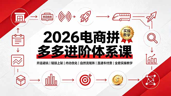2026电商拼多多进阶体系课,开店避坑,链接上架,内功优化,自然流矩阵|直通车付费|全套实操教学-海桐网创