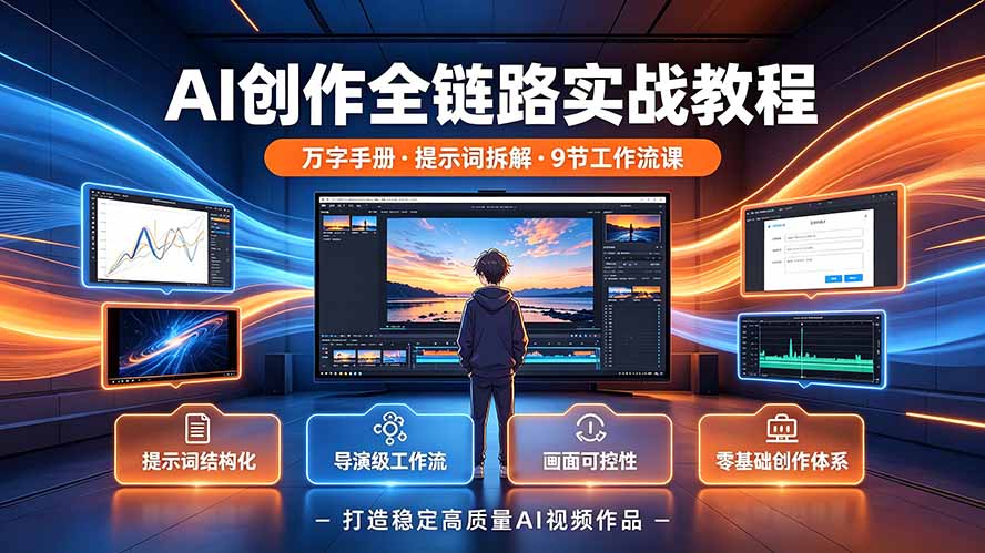 AI创作全链路实战教程｜万字手册·提示词拆解·9节工作流课，打造稳定高质量AI视频作品-海桐网创