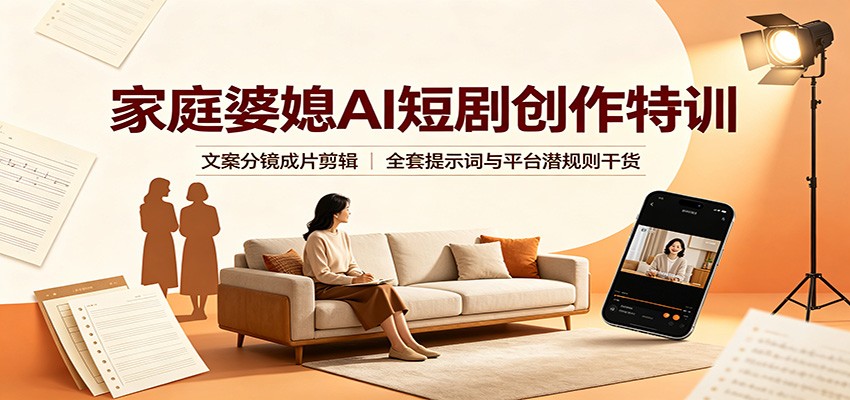家庭婆媳AI短剧创作特训：文案分镜成片剪辑，全套提示词与平台潜规则干货-云网创